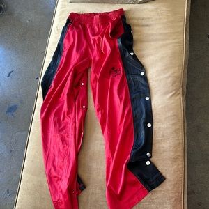 Street style a la Hip Hop satin color block pants Snaps Sides Top to bottoms Red